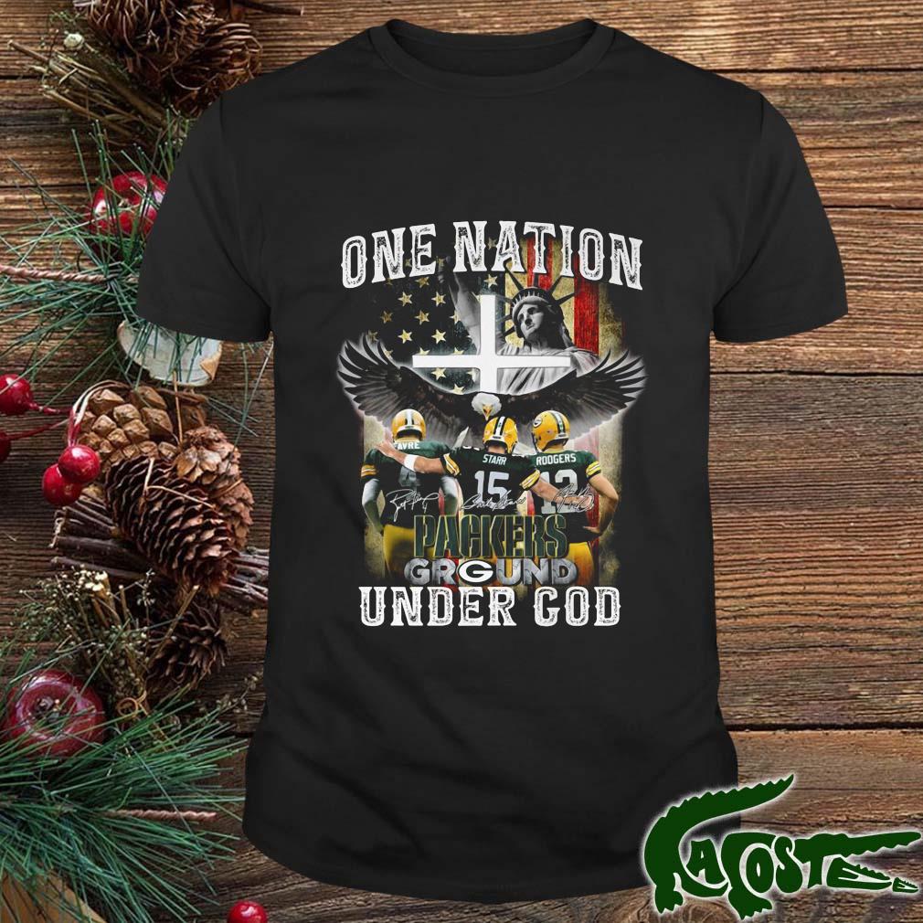 Green Bay Packers One Nation Packers Ground Under God Signatures Usa Flag Shirt