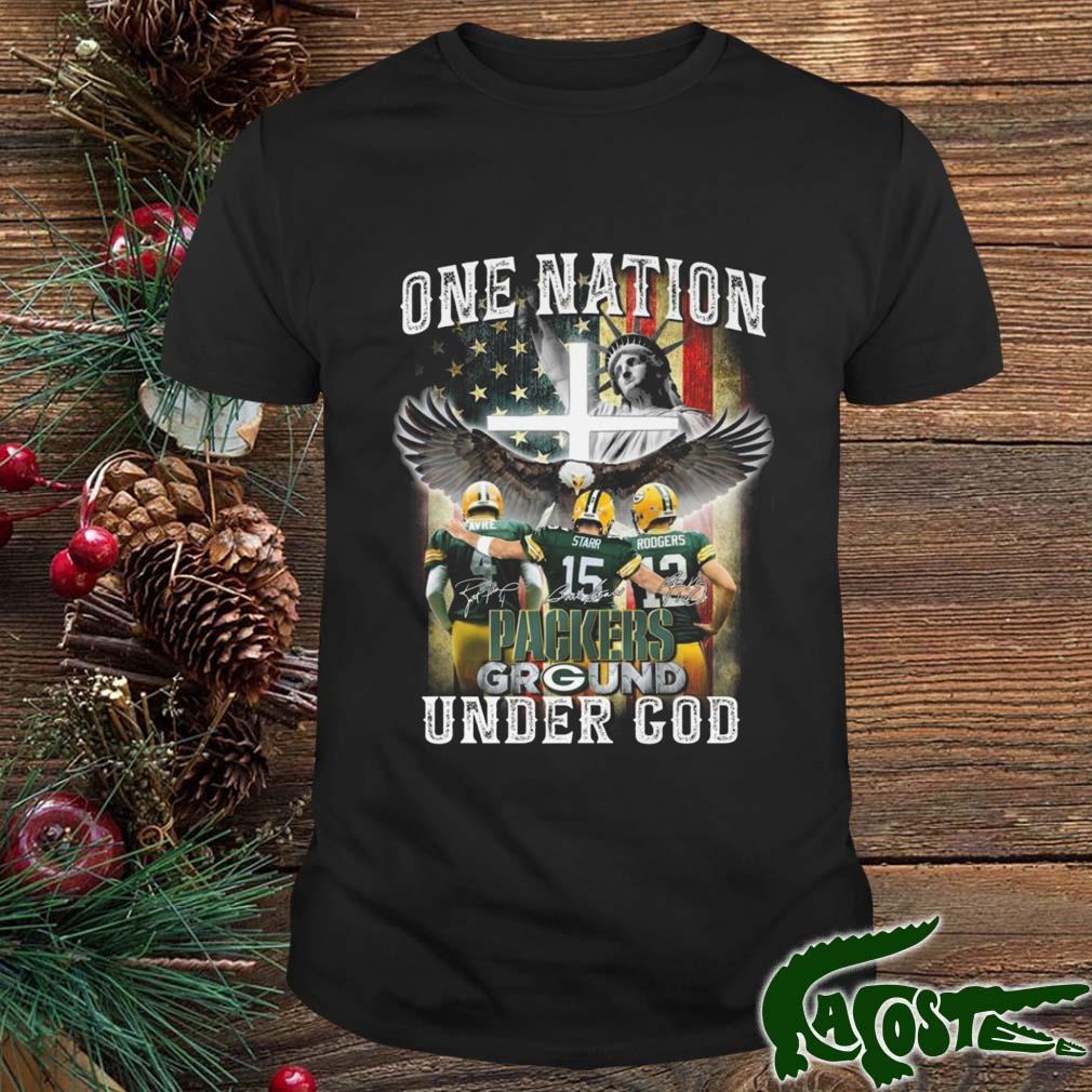 Green Bay Packers One Nation Under God Signatures Usa Flag 2022 Shirt