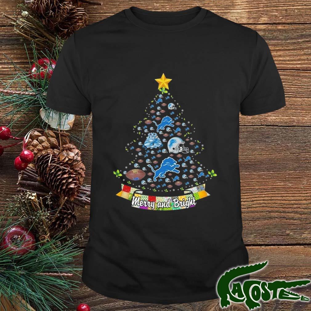 Merry And Bright Detroit Lion Nfl Christmas Tree 2022 Shirt