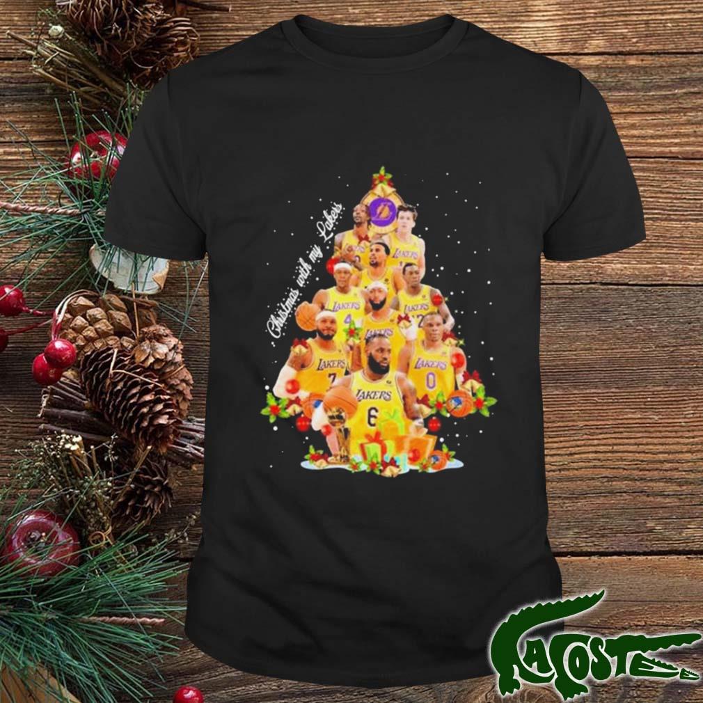 Los Angeles Lakers Team Christmas With My Lakers Signatures Tree 2022 Sweater