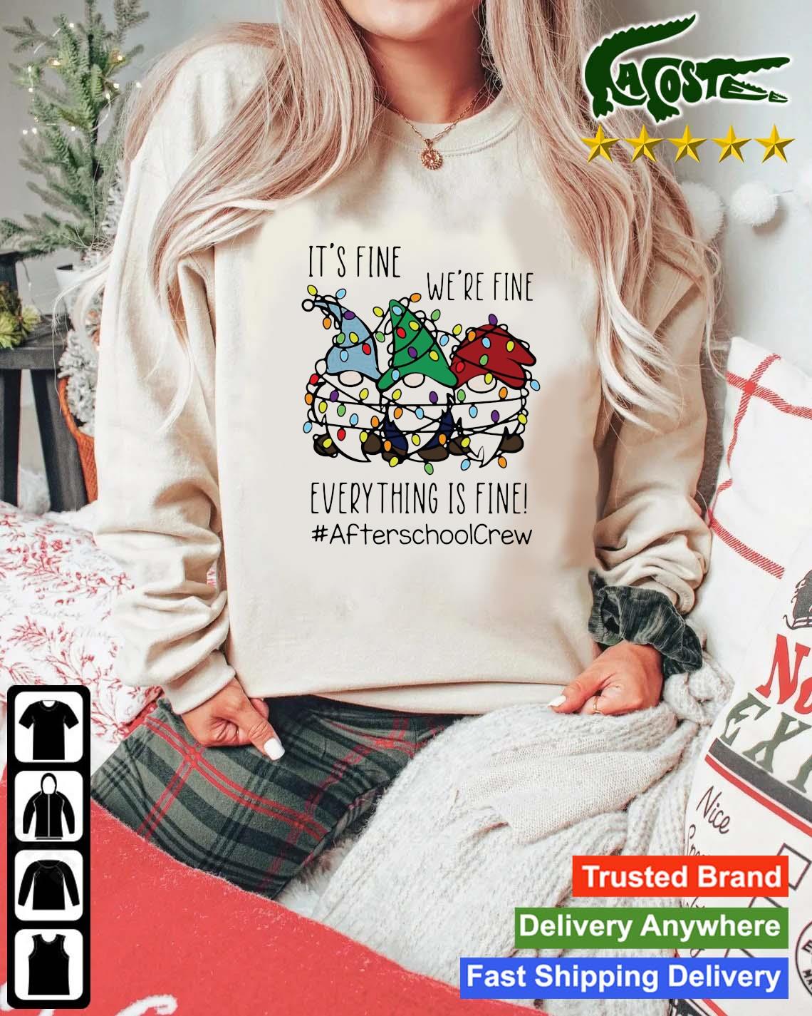 Three Gnomes It's Fine We're Fine Everything Is Fine After School Crew Christmas Sweats Mockup Sweater