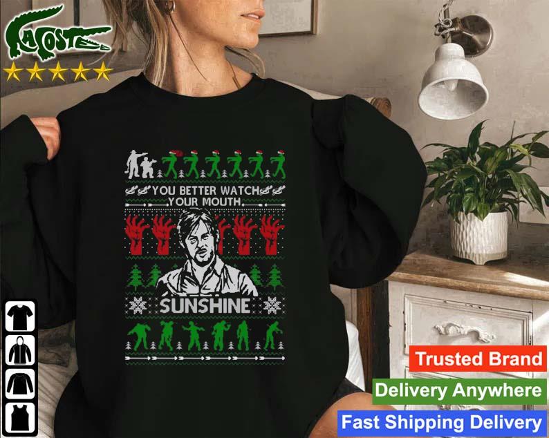 Zombie Christmas Pattern Daryl In The Walking Dead You Better Watch Your Mouth Sunshine Ugly Sweatshirt