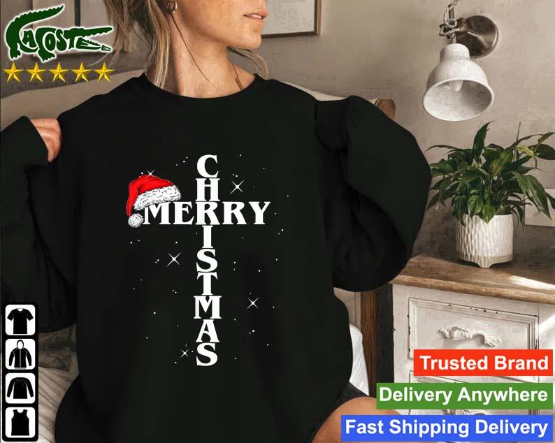 Christian Christmas Santa Hat Jesus Cross And Snow Sweatshirt