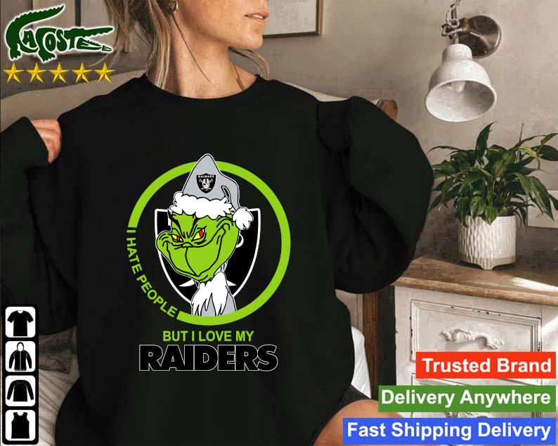 Official Oakland Raiders Nfl Christmas Grinch I Hate People But I Love My Favorite Football Team Sweatshirt
