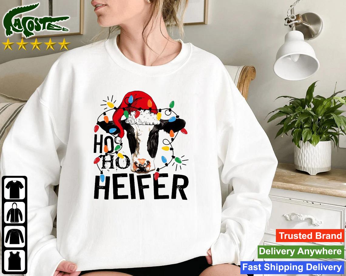 Santa Cow Ho Ho Heifer Christmas Lights Sweatshirt