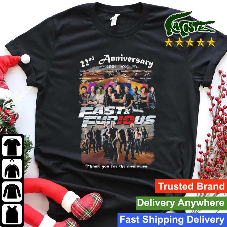 Fast And Furious 22nd Anniversary 2001-2023 Thank You For The Memories Signatures T-shirt