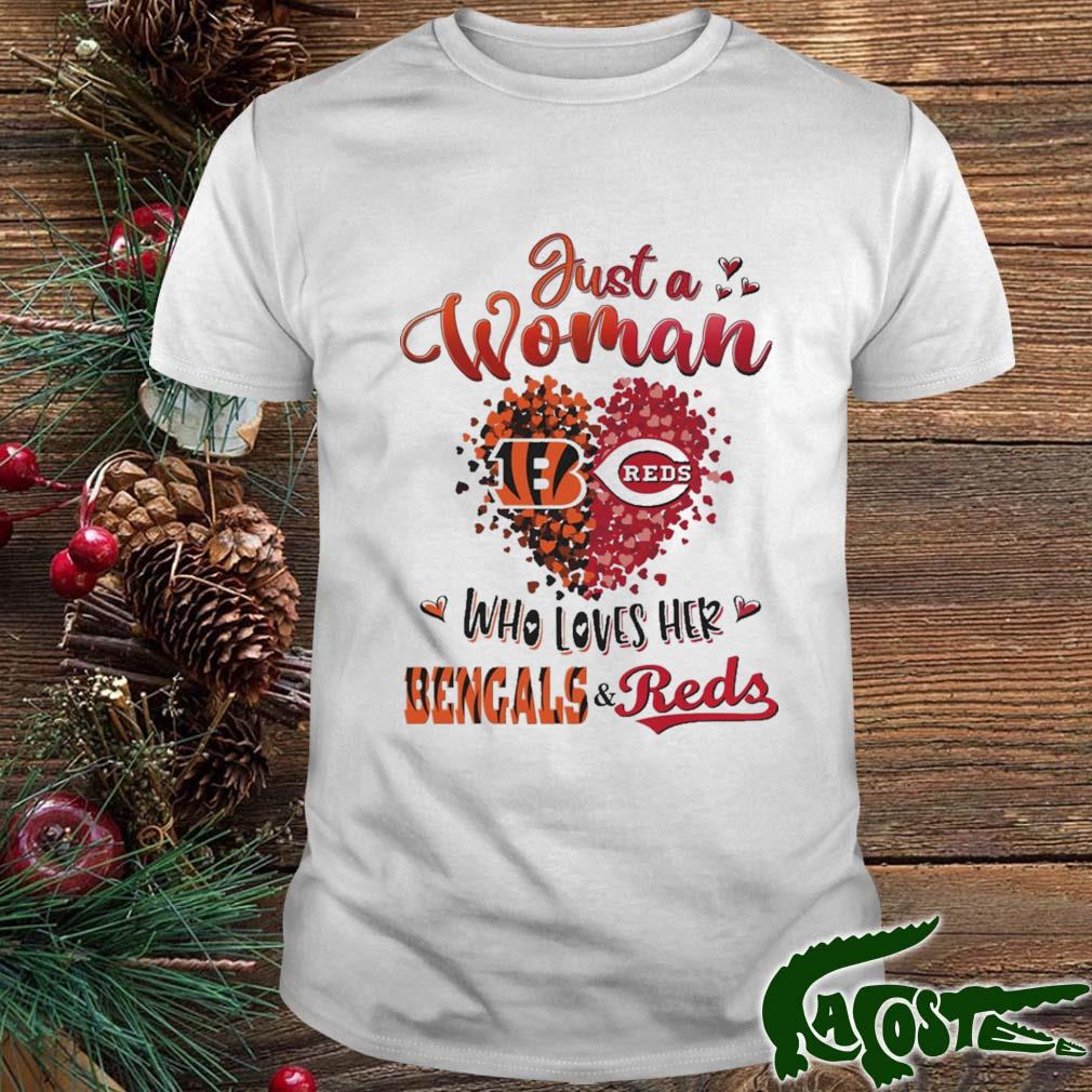 Just A Woman Who Loves Her Bengals And Reds T-shirt