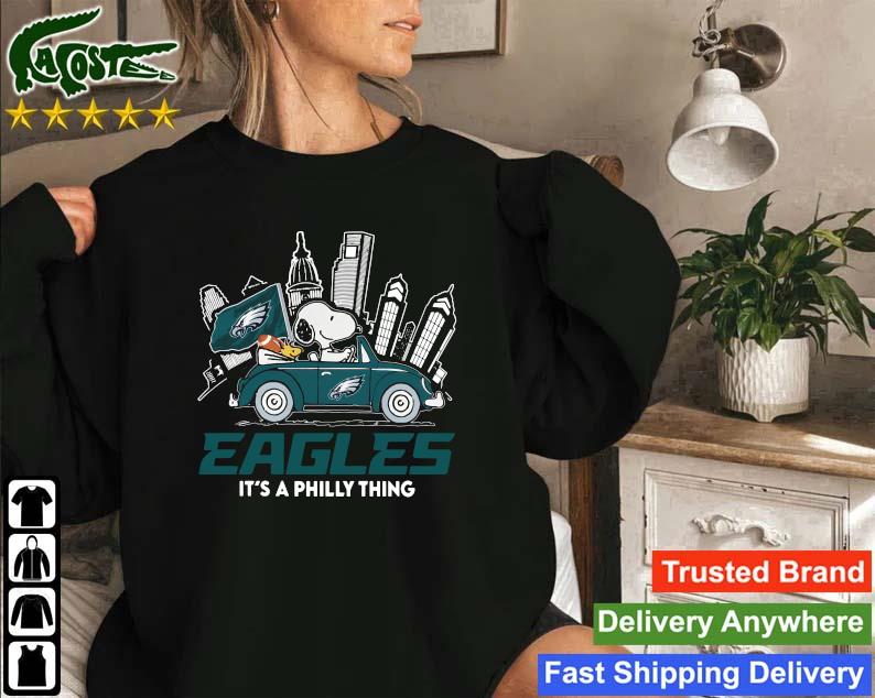 Original Philadelphia Eagles Snoopy And Woodstock Driver Car Lvii Super Bowl It’s A Philly Thing Sweatshirt