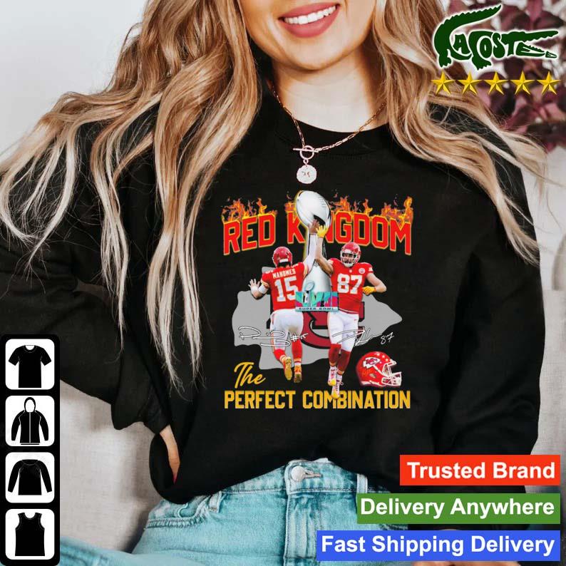 Patrick Mahomes And Travis Kelce Red Kingdom The Perfect Combination Signatures T-s Sweater