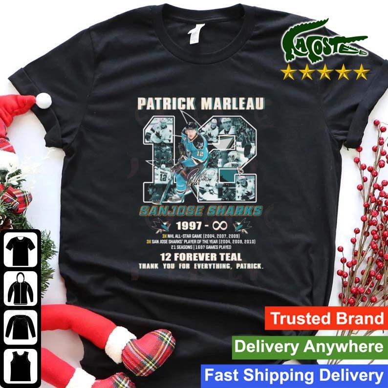 Patrick Marleau San Jose Sharks 1997 – Infinity 12 Forever Teal Thank You For The Memories Signature T-shirt