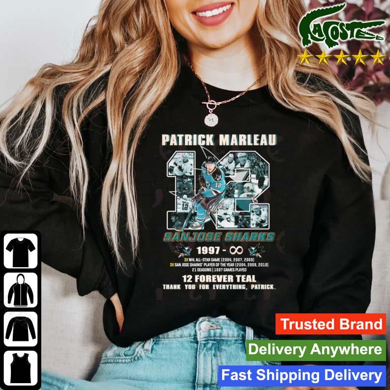 Patrick Marleau San Jose Sharks 1997 – Infinity 12 Forever Teal Thank You For The Memories Signature T-s Sweater