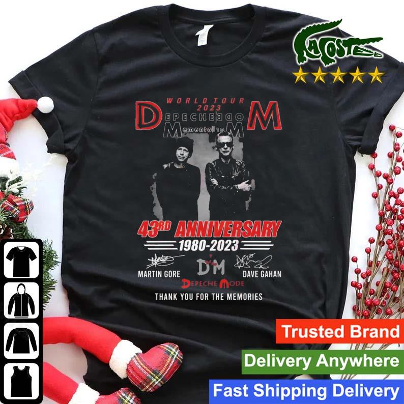 World Tour 2023 Depech Mode Memento Mori 43rd Anniversary 1980-2023 Martin Gore And Dace Gahan Thank You For The Memories Signatures T-shirt