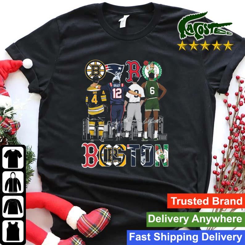 Boston Sports Bobby Orr Tom Brady Ted Williams And Bill Russell Signatures T-shirt