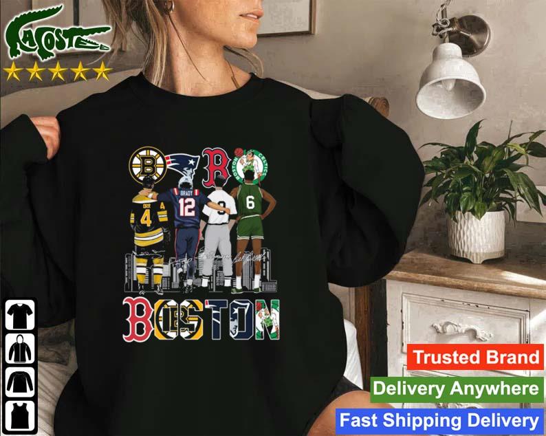 Boston Sports Bobby Orr Tom Brady Ted Williams And Bill Russell Signatures T-s Sweatshirt