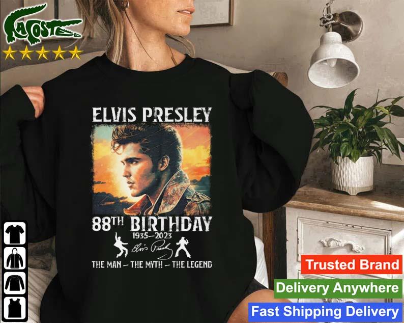 Elvis Presley 88th Birthday 1935 – 2023 The Man The Myth The Legend Signature Sunset Sweatshirt