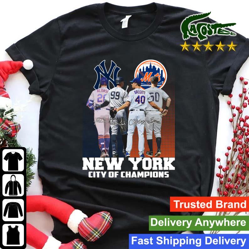 Original New York City Of Champions New York Yankees And New York Mets Signatures Sweats Shirt