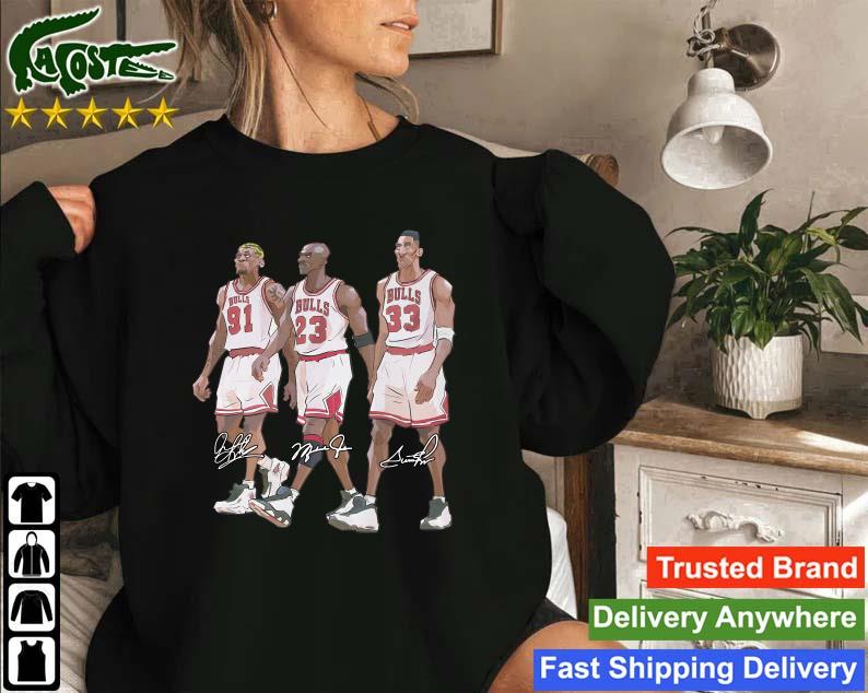 Original Chicago Bulls Dennis Rodman Michael Jordan And Famer Scottie Pippen Signatures Sweatshirt