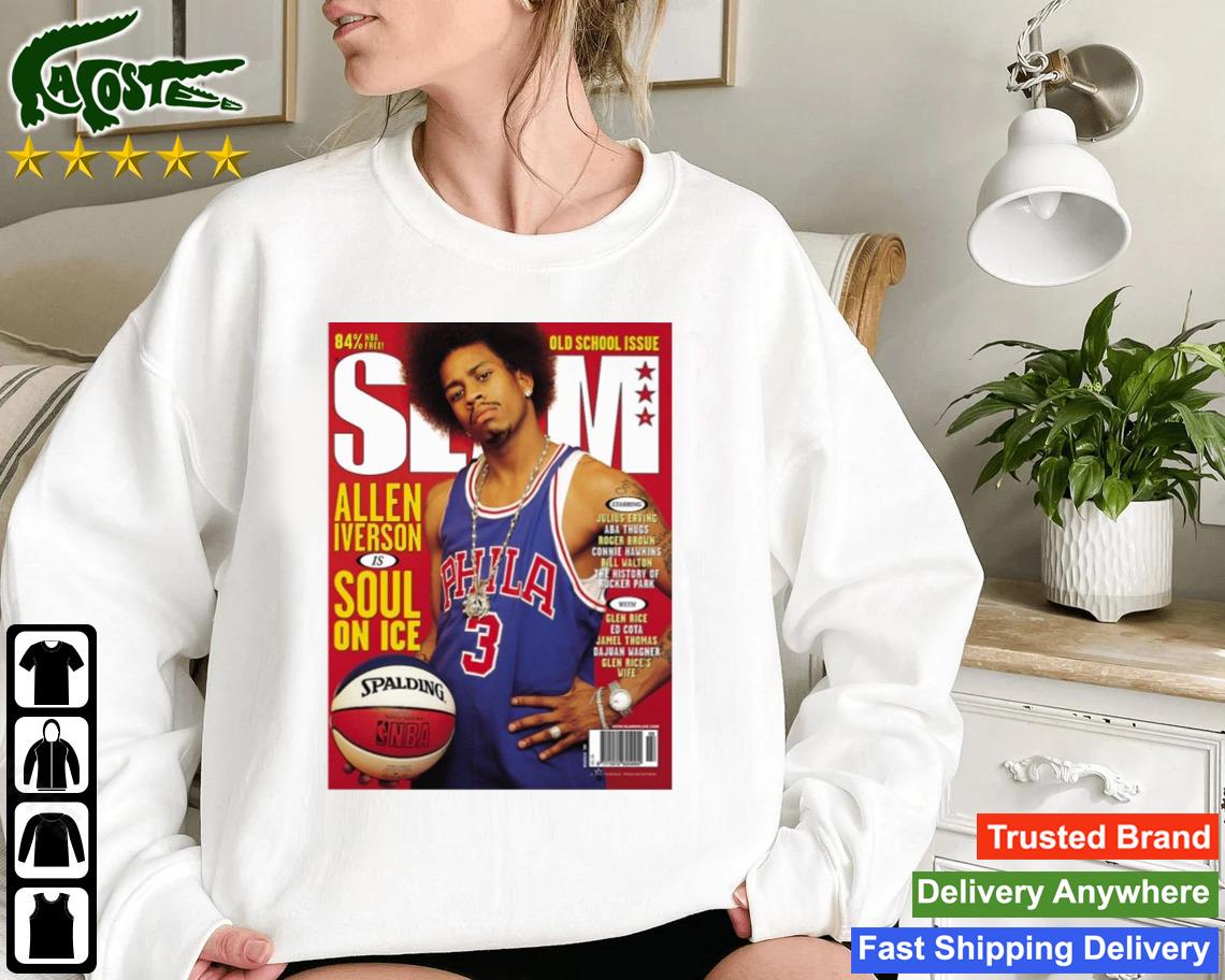 Original Jason Kelce Wearing Old School Issue Slam Allen Iverson Is Soul On Ice Sweatshirt