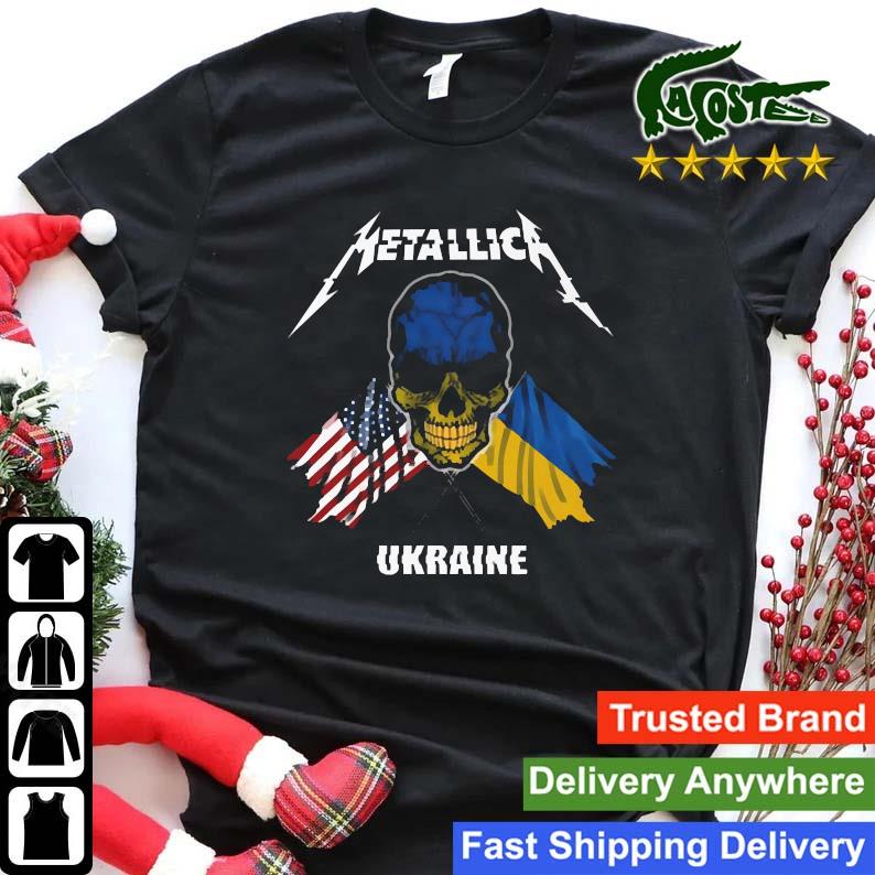 Original Skull Metallica Ukraine And American Flag Sweats Shirt