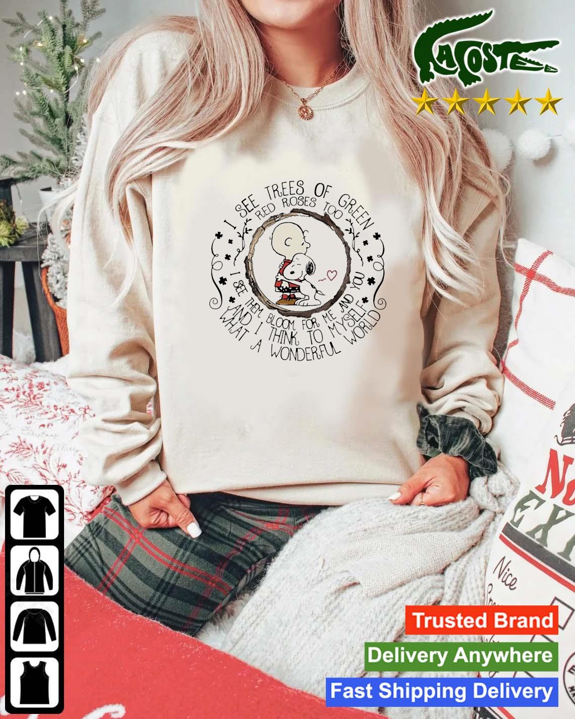 Original Snoopy And Charlie Brown I See Trees Of Green Red Roses Too Sweats Mockup Sweater